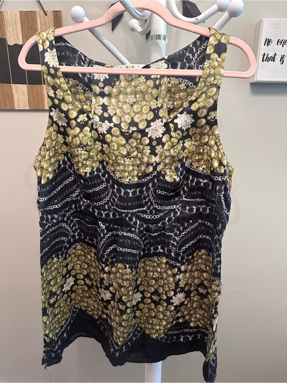 CAbi Black Floral & Chain Print Sleeveless Top